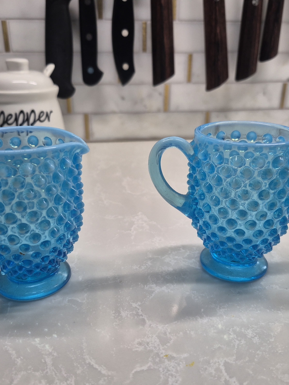 Blue Hobnail Glass Creamer and Sugar Set - Vintage-Inspired Home Dining